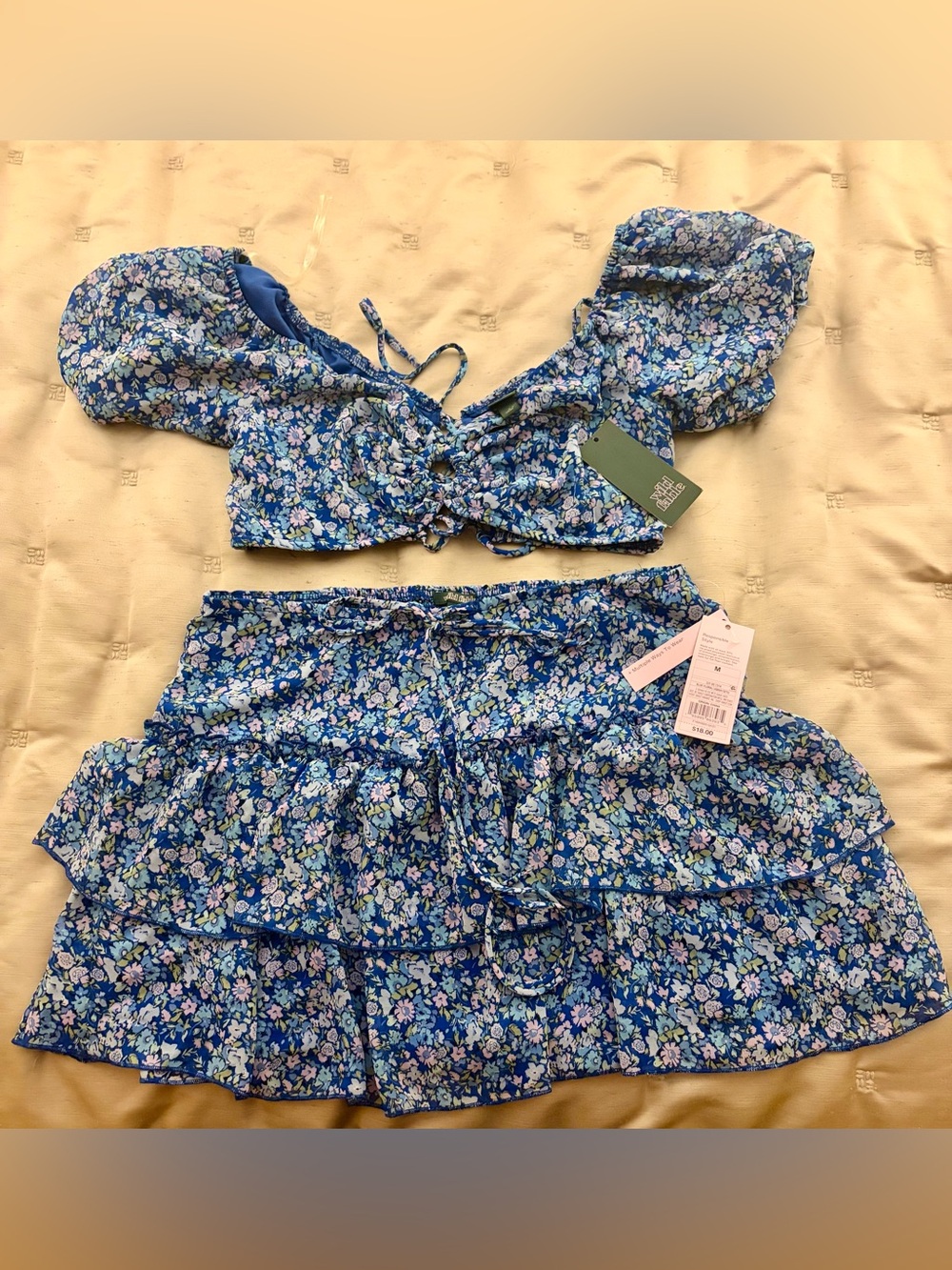 wild fable Blue Floral Ruffle Two-Piece Set